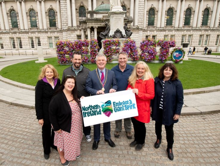 Pictured outside Belfast City Hall with the Lord Mayor of Belfast, Cllr Michael Long (centre) are Naomi Waite, Tourism NI’s Marketing Director (front right), and Mara DelliPriscoli, Founder of the Educational Travel Consortium (ETC) (back left) alongside members of the ETC Executive Advisory Council (L-r) Ian Kynor, Kevin Conley, Christel Aragon and Beth Ray-Schroeder. 